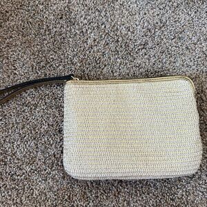 PATRICIA NASH Distressed Metallic Raffia Clutch Wristlet in Antique Gold